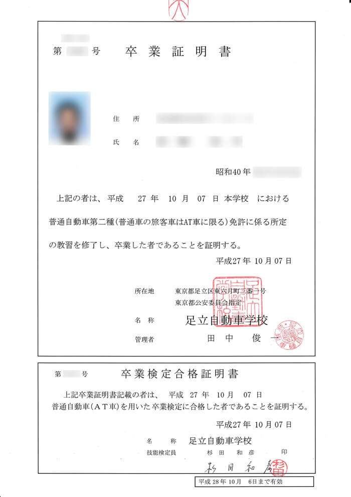卒業証明書