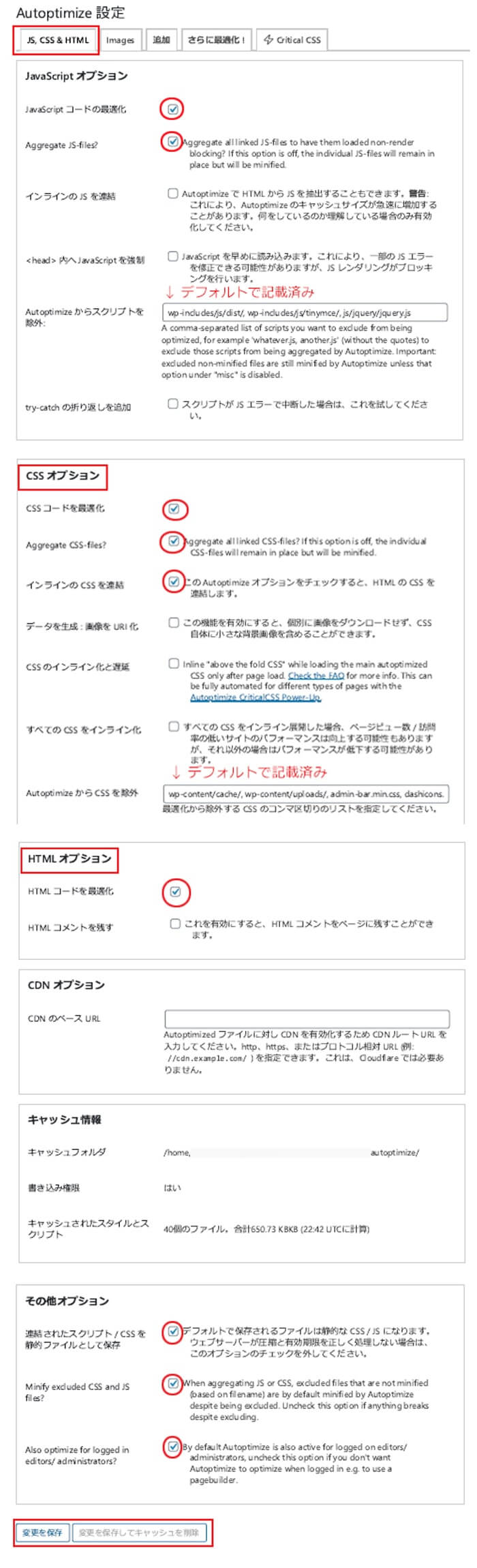 Autoptimize設定